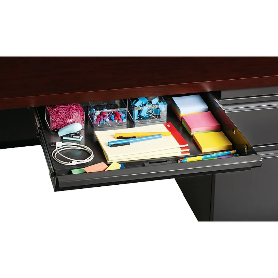 Hirsh 48"W Single-Pedestal Desk, Charcoal/Mahogany (20093)