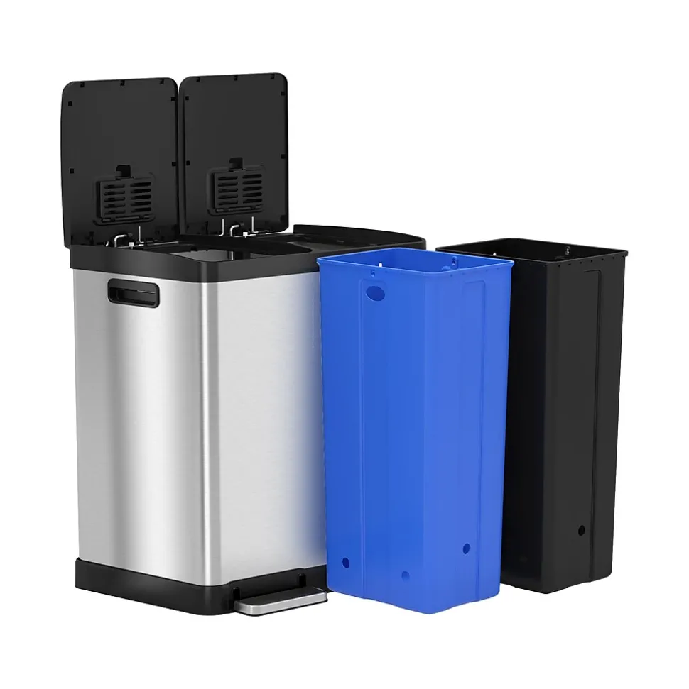 HLS Commercial Stainless Steel Trash Can & Recycling Bin Combo, 16-Gallon, Silver (HLSS16R)