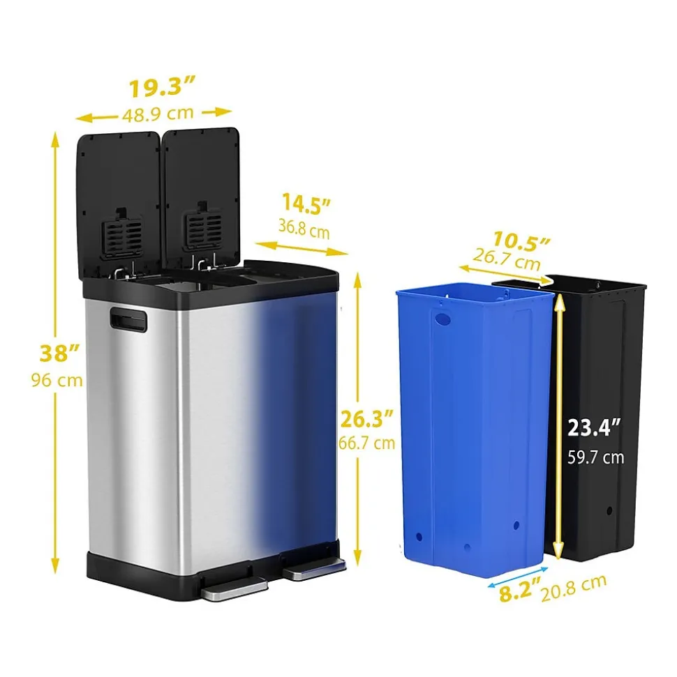 HLS Commercial Stainless Steel Trash Can & Recycling Bin Combo, 16-Gallon, Silver (HLSS16R)