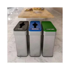 HLS Commercial Stainless Steel Trash Cans, 21-Gallon, Assorted Colors, 3/Set (HLS21UOTTRIO)