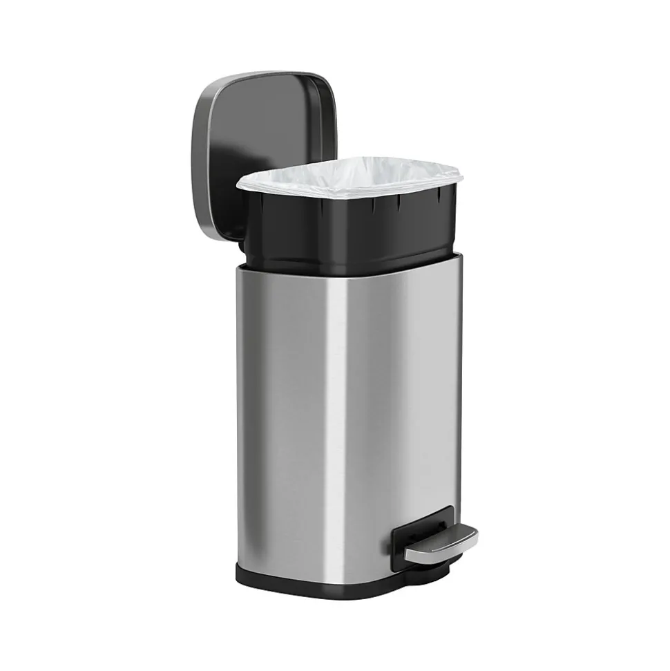 HLS Commercial Stainless Steel Step Trash Can with Hinged Lid, 1.32-Gallon, Silver (HLSS01R)