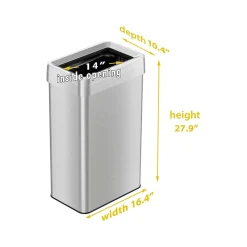 HLS Commercial Stainless Steel Trash Can with Open Lid, 18-Gallon, Silver (HLS18UOT)