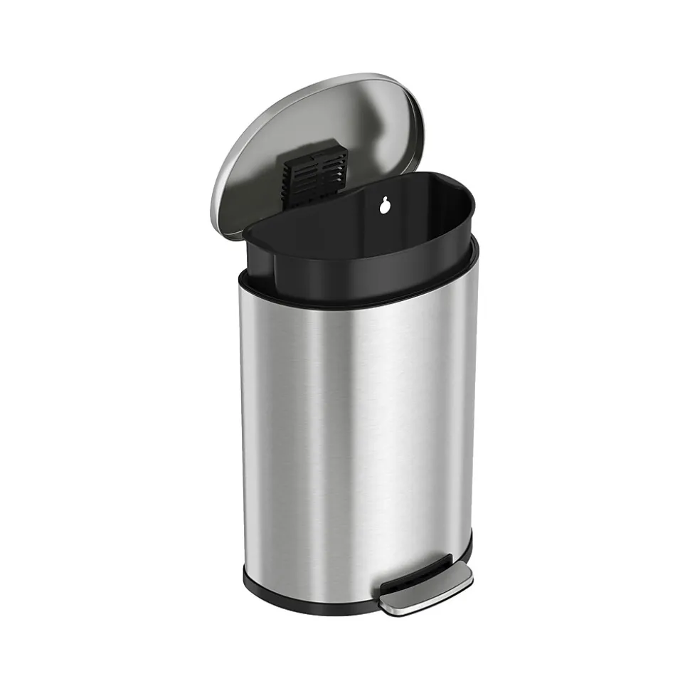 HLS Commercial Stainless Steel Trash Can with Hinged Lid, 13.2-Gallon, Silver (HLSS13DFR)