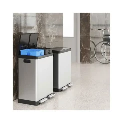 HLS Commercial Stainless Steel Trash & Recycling Bin Combo, 16-Gallon, Silver (HLSS16RFR)