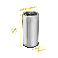 HLS Commercial Stainless Steel Trash Can with Open Lid, 16-Gallon, Silver (HLS16STR)