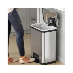 HLS Commercial Stainless Steel Step Trash Can with Hinged Lid, 13-Gallon, Silver (HLS13SS)