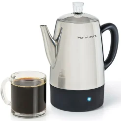 HomeCraft HCPC10SS 10-Cups Stainless Steel Coffee Percolator, Silver/Black