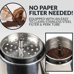 HomeCraft HCPC10SS 10-Cups Stainless Steel Coffee Percolator, Silver/Black