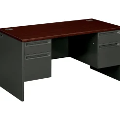HON 38000 60" Double Pedestal Desk, Mahogany/Charcoal (H38155NS)