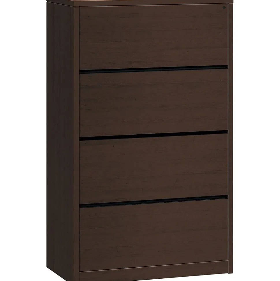 HON 10500 Series 4 Drawer Lateral File Cabinet, Mocha Finish, 36"W (HON10516MOMO)
