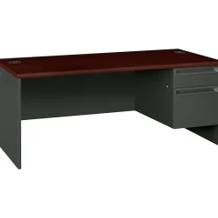HON® 38000 Series 72'' Right Pedestal Desk, Mahogany/Charcoal (H38293RNS)