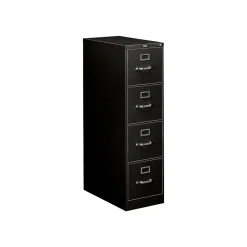 HON 310 Series 4-Drawer Vertical File Cabinet, Letter Size, Lockable, 52"H x 15"W x 26.5"D, Black (HON314PP)