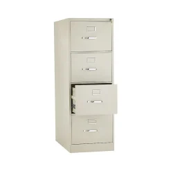 HON 310 Series 4-Drawer Vertical File Cabinet, Legal Size, Lockable, 52"H x 18.25"W x 26.5"D, Putty (HON314CPL)