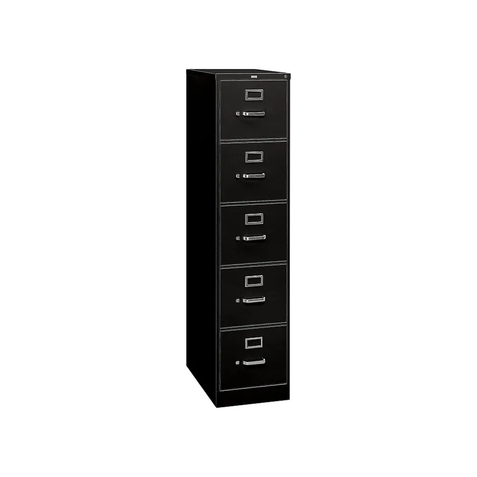 HON 310 Series 5-Drawer Vertical File Cabinet, Legal Size, Lockable, 60"H x 18.25"W x 26.5"D, Black (HON315CPP)