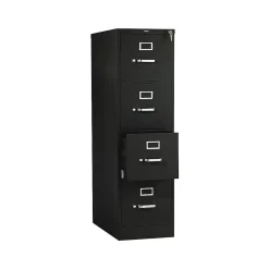 HON 510 Series 4-Drawer Vertical File Cabinet, Locking, Letter, Black, 25"D (HON514PP)