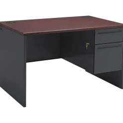 HON 38000 Series Freestanding Right Single Pedestal Desk, Mahogany/Charcoal, 29 1/2"H x 48"W x 30"D