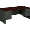 HON 38000 Series 72"W Double Pedestal Desk, Mahogany/Charcoal (H38180NS)
