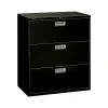 HON Brigade 600 Series 3-Drawer Lateral File Cabinet, Locking, Letter/Legal, Black, 36"W (PHS-88)