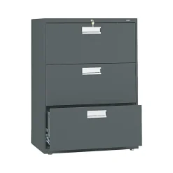 HON Brigade 600 Series 3-Drawer Lateral File Cabinet, Locking, Letter/Legal, Charcoal, 30"W (H673.L.S)