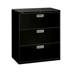 HON Brigade 600 Series 3-Drawer Lateral File Cabinet, Locking, Letter/Legal, Black, 36"W (H683.L.P)