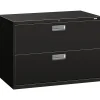 HON Brigade 600 Series 2-Drawer Lateral File Cabinet, Locking, Letter/Legal, Black, 42"W (H692.L.P)