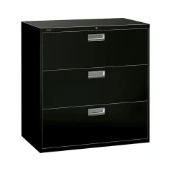 HON Brigade 600 Series 3-Drawer Lateral File Cabinet, Locking, Letter/Legal, Black, 42"W (H693.L.P)