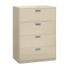 HON Brigade 600 Series 4-Drawer Lateral File Cabinet, Locking, Letter/Legal, Putty/Beige, 42"W (HON694LL)