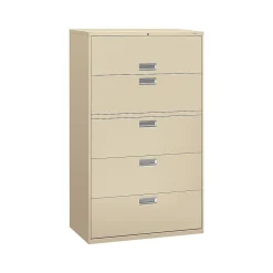 HON Brigade 600 Series 5-Drawer Lateral File Cabinet, Locking, Letter/Legal, Putty/Beige, 42"W (H695.L.L)
