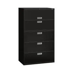 HON Brigade 600 Series 5-Drawer Lateral File Cabinet, Locking, Letter/Legal, Black, 42"W (HON695LP)