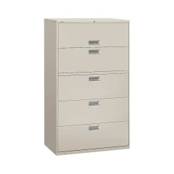 HON Brigade 600 Series 5-Drawer Lateral File Cabinet, Locking, Letter/Legal, Gray, 42"W (H695.L.Q)