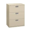HON Brigade 600 Series 3-Drawer Lateral File Cabinet, Locking, Letter/Legal, Putty/Beige, 30"W (H673.L.L)