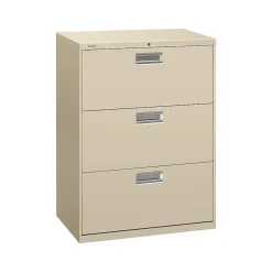 HON Brigade 600 Series 3-Drawer Lateral File Cabinet, Locking, Letter/Legal, Putty/Beige, 30"W (H673.L.L)