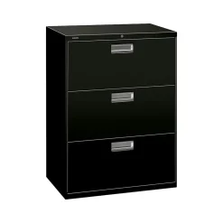 HON Brigade 600 Series 3-Drawer Lateral File Cabinet, Locking, Letter/Legal, Black, 30"W (H673.L.P)