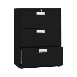 HON Brigade 600 Series 3-Drawer Lateral File Cabinet, Locking, Letter/Legal, Black, 30"W (H673.L.P)