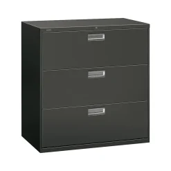 HON Brigade 600 Series 3-Drawer Lateral File Cabinet, Locking, Charcoal, Letter/Legal, 42"W (H693.L.S)