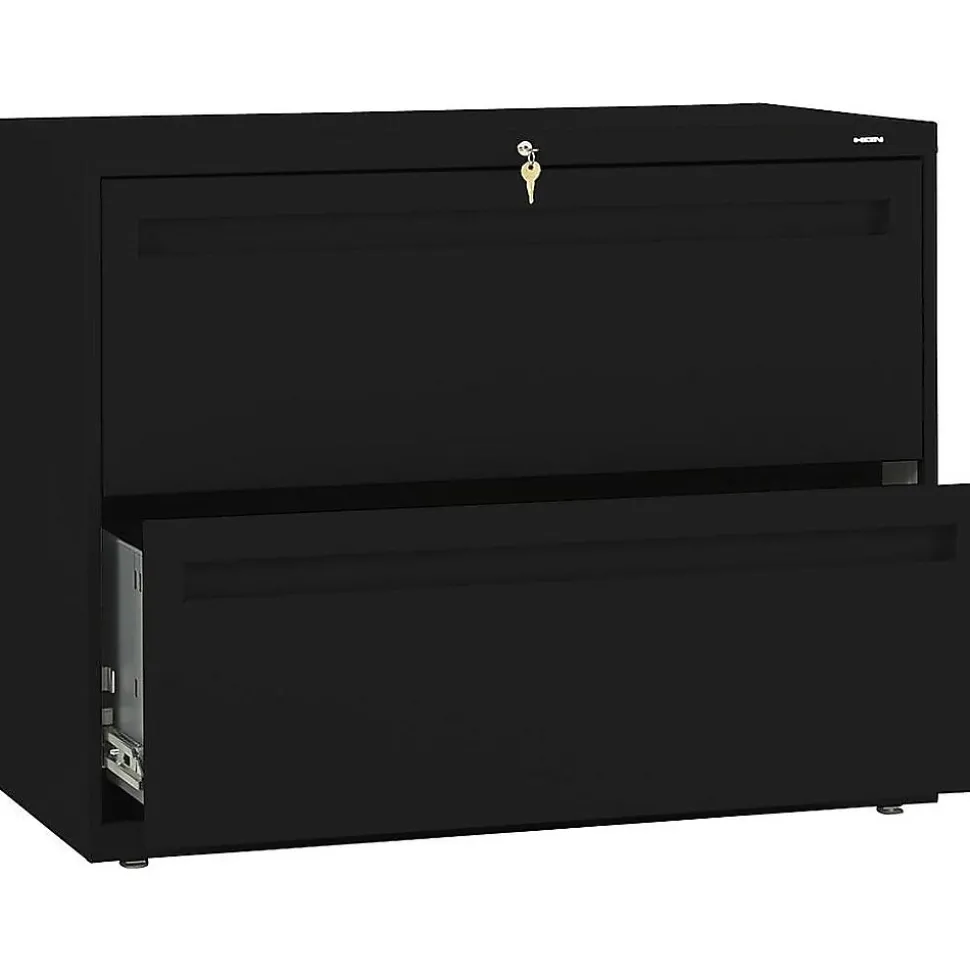 HON Brigade 700 Series 2-Drawer Lateral File Cabinet, Locking, Letter/Legal, Black, 36"W (H782LP)