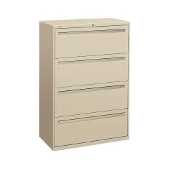 HON Brigade 700 Series 4-Drawer Lateral File Cabinet, Locking, Putty/Beige, Letter/Legal, 36"W (H784.L.L)