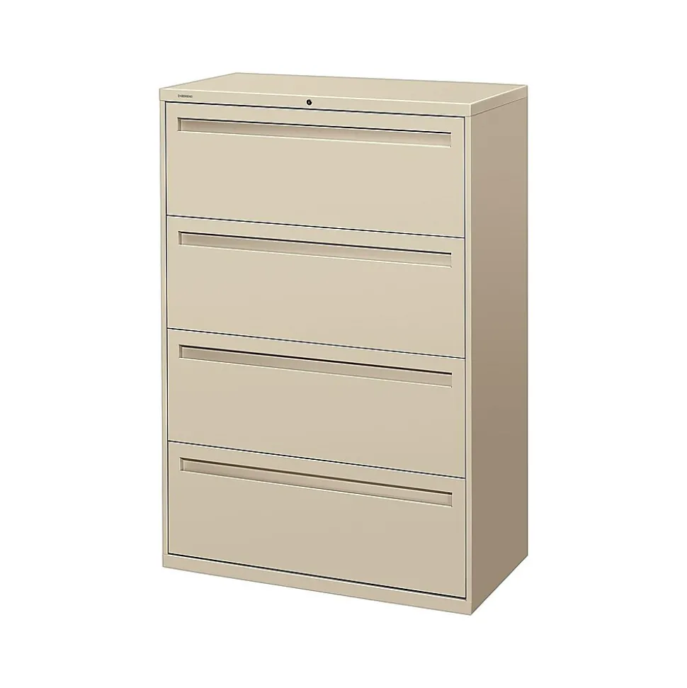 HON Brigade 700 Series 4-Drawer Lateral File Cabinet, Locking, Putty/Beige, Letter/Legal, 36"W (H784.L.L)
