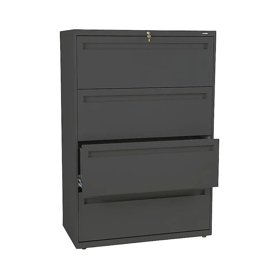 HON Brigade 700 Series 4-Drawer Lateral File Cabinet, Locking, Charcoal, Letter/Legal, 36"W (H784.L.S)
