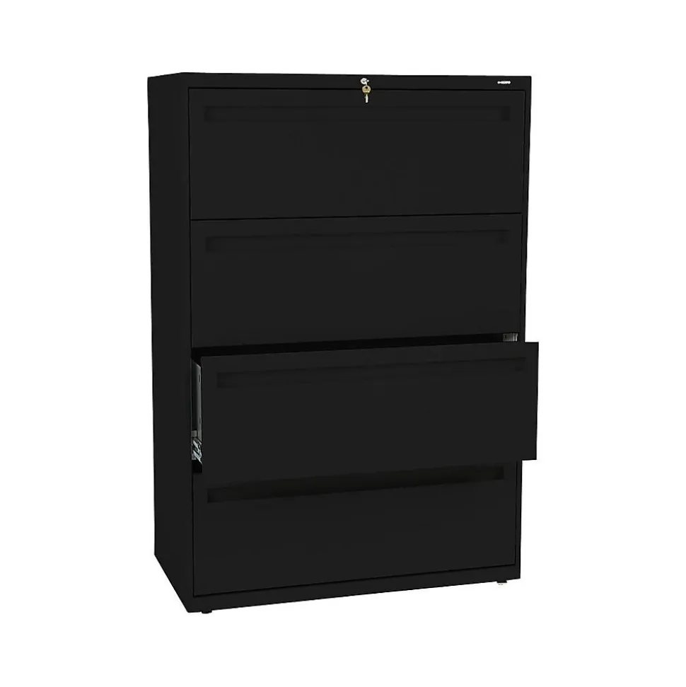 HON Brigade 700 Series 4-Drawer Lateral File Cabinet, Locking, Black, Letter/Legal, 36"W (H784.L.P)