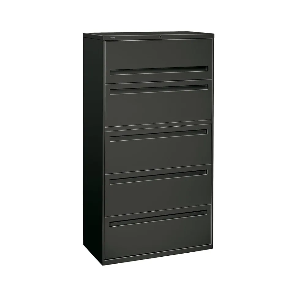 HON Brigade 700 Series 5-Drawer Lateral File Cabinet, Locking, Letter/Legal, Charcoal, 36"W (HON-785LS)