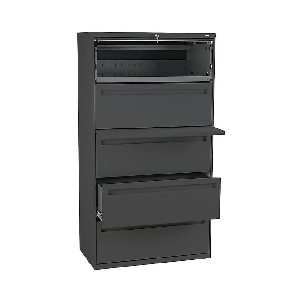 HON Brigade 700 Series 5-Drawer Lateral File Cabinet, Locking, Letter/Legal, Charcoal, 36"W (HON-785LS)
