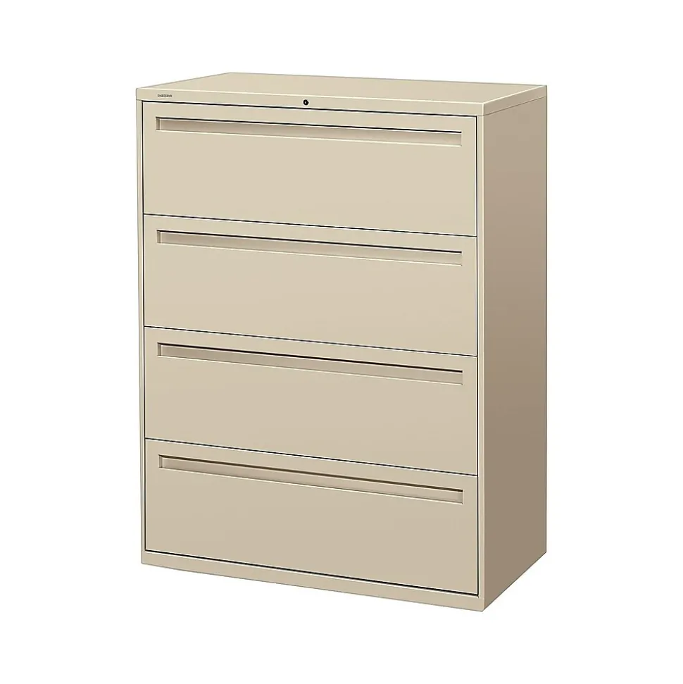 HON Brigade 700 Series 4-Drawer Lateral File Cabinet, Locking, Letter/Legal, Putty, 42"W (H794.L.L)