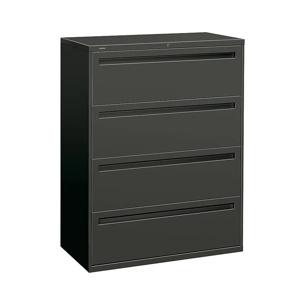 HON Brigade 700 Series 4-Drawer Lateral File Cabinet, Locking, Charcoal, Letter/Legal, 42"W (H794.L.S)