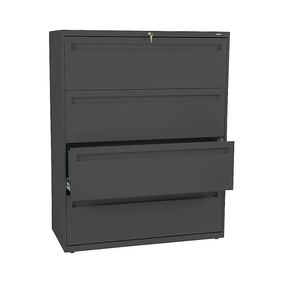 HON Brigade 700 Series 4-Drawer Lateral File Cabinet, Locking, Charcoal, Letter/Legal, 42"W (H794.L.S)