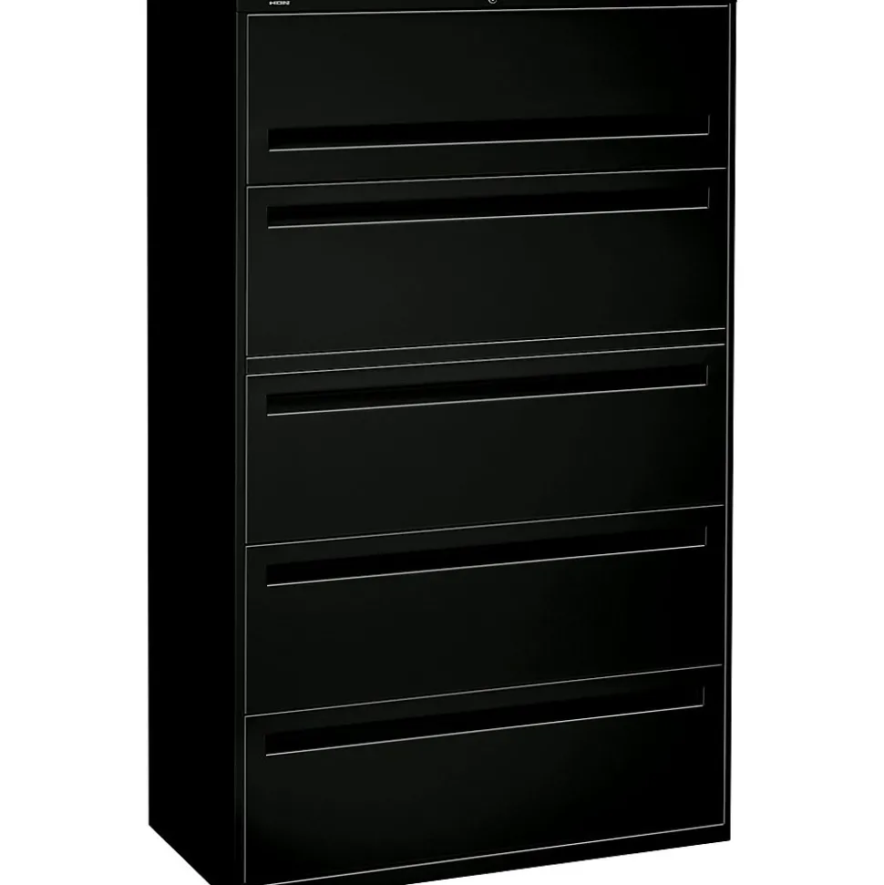 HON Brigade 700 Series 5-Drawer Lateral File Cabinet, Letter/Legal, Black, 42" (HON795LP)