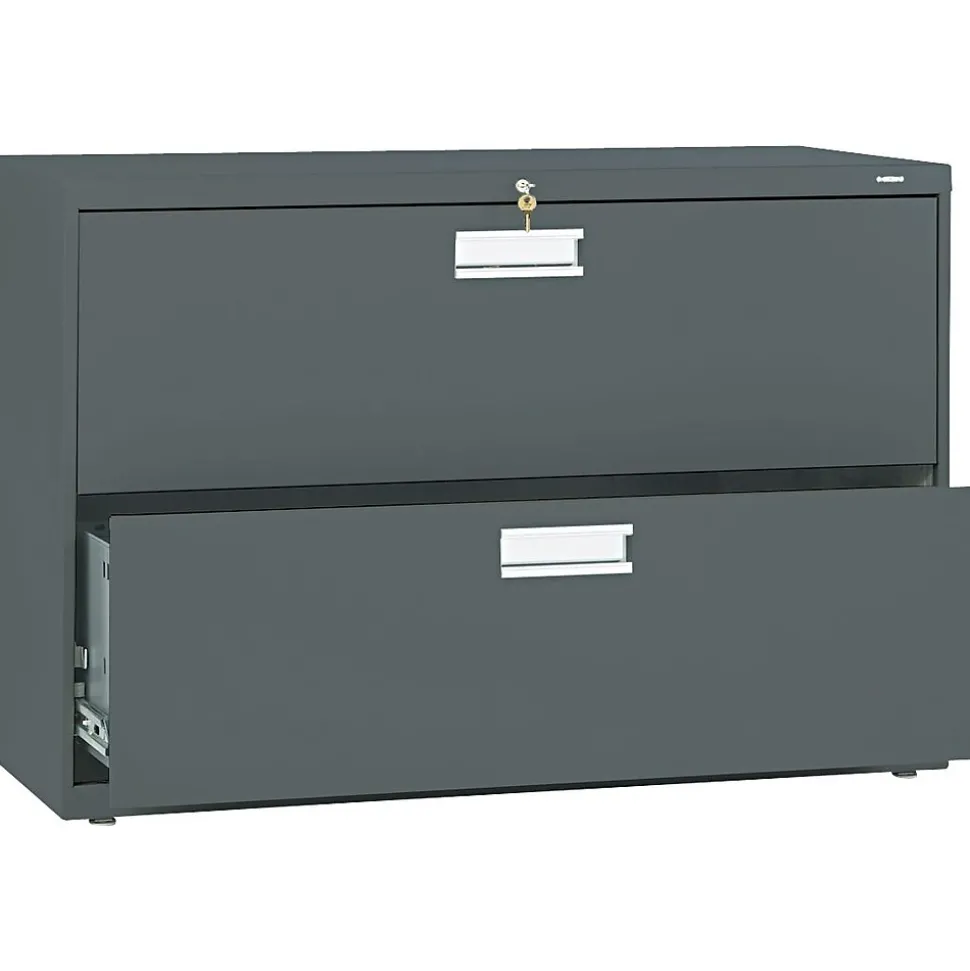HON Brigade 600 Series Lateral File Cabinet, A4/Legal/Letter, 2-Drawer, Charcoal, 42"W