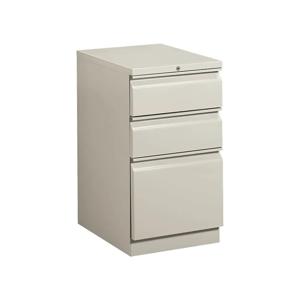 HON Brigade 3-Drawer Mobile Vertical File Cabinet, Letter Size, Lockable, 28"H x 15"W x 22.88"D, Light Gray (HON33723RQ)