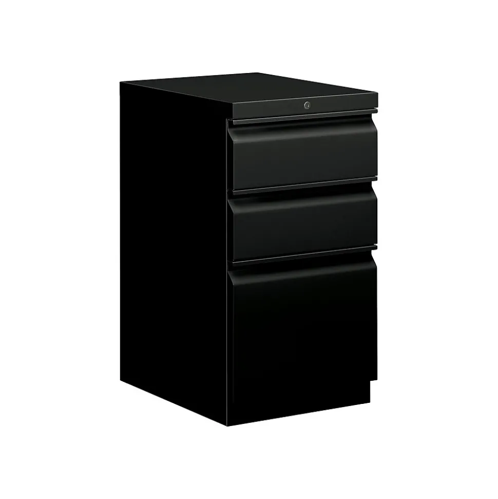 HON Brigade 3-Drawer Mobile Vertical File Cabinet, Letter Size, Lockable, 28"H x 15"W x 22.88"D, Black (HON33723RP)