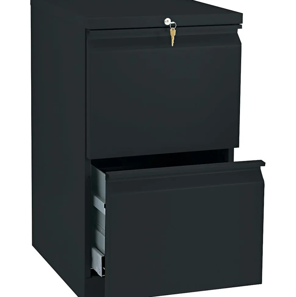 HON Brigade 2-Drawer Mobile Vertical File Cabinet, Letter Size, Lockable, 28"H x 15"W x 19.875"D, Black (H33820RP)